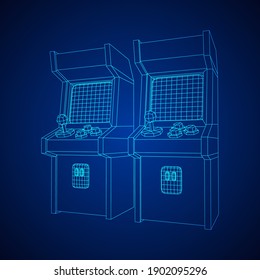 Arcade retro game machine. Wireframe low poly mesh vector illustration.