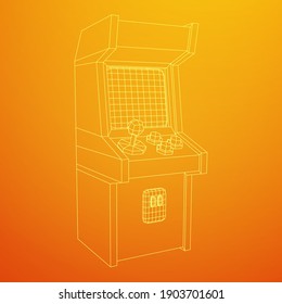 Arcade retro game machine. Wireframe low poly mesh vector illustration.