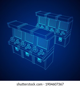 Arcade retro game machine. Wireframe low poly mesh vector illustration.
