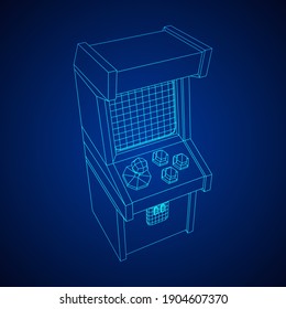 Arcade retro game machine. Wireframe low poly mesh vector illustration.