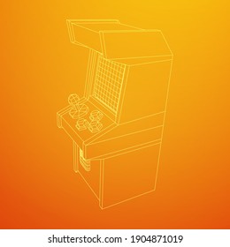 Arcade retro game machine. Wireframe low poly mesh vector illustration.