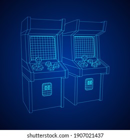 Arcade retro game machine. Wireframe low poly mesh vector illustration.
