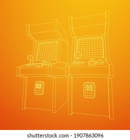 Arcade retro game machine. Wireframe low poly mesh vector illustration.