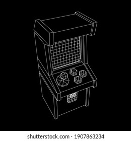 Arcade retro game machine. Wireframe low poly mesh vector illustration.