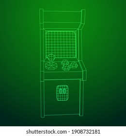 Arcade retro game machine. Wireframe low poly mesh vector illustration.