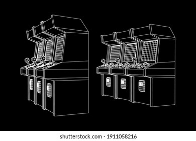 Arcade retro game machine. Wireframe low poly mesh vector illustration.