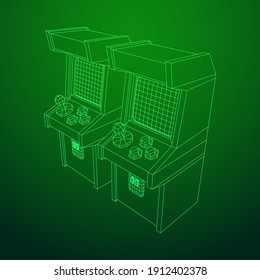 Arcade retro game machine. Wireframe low poly mesh vector illustration.