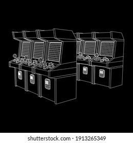 Máquina de juegos retro arcade. Ilustración vectorial de malla baja de malla de malla de alambre.