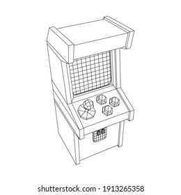 Arcade retro game machine. Wireframe low poly mesh vector illustration.
