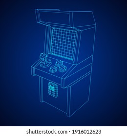 Arcade retro game machine. Wireframe low poly mesh vector illustration.