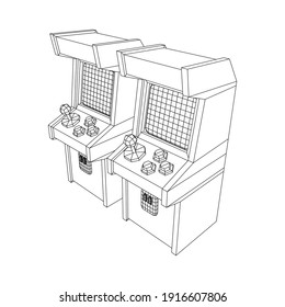 Arcade retro game machine. Wireframe low poly mesh vector illustration.