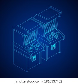 Arcade retro game machine. Wireframe low poly mesh vector illustration.