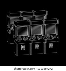 Arcade retro game machine. Wireframe low poly mesh vector illustration.