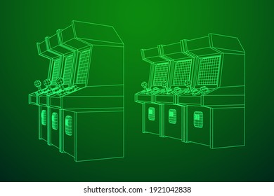 Arcade retro game machine. Wireframe low poly mesh vector illustration.