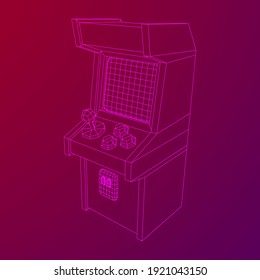 Arcade retro game machine. Wireframe low poly mesh vector illustration.