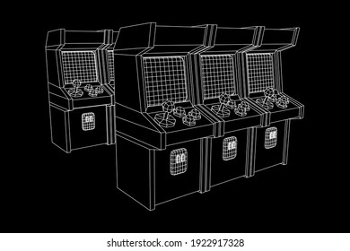 Arcade retro game machine. Wireframe low poly mesh vector illustration.