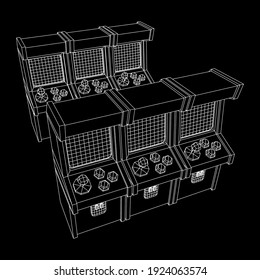 Arcade retro game machine. Wireframe low poly mesh vector illustration.