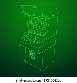 Arcade retro game machine. Wireframe low poly mesh vector illustration.