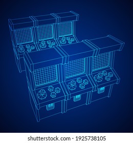 Arcade retro game machine. Wireframe low poly mesh vector illustration.