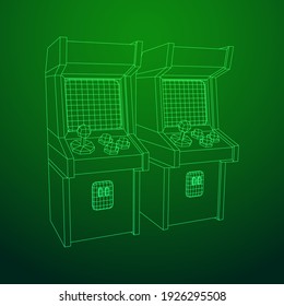 Arcade retro game machine. Wireframe low poly mesh vector illustration.