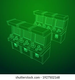 Arcade retro game machine. Wireframe low poly mesh vector illustration.