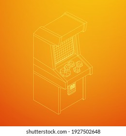 Arcade retro game machine. Wireframe low poly mesh vector illustration.