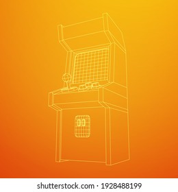 Arcade retro game machine. Wireframe low poly mesh vector illustration.