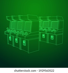 Arcade retro game machine. Wireframe low poly mesh vector illustration.