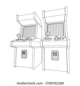 Arcade retro game machine. Wireframe low poly mesh vector illustration.