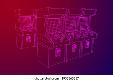 Arcade retro game machine. Wireframe low poly mesh vector illustration.