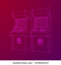 Arcade retro game machine. Wireframe low poly mesh vector illustration.