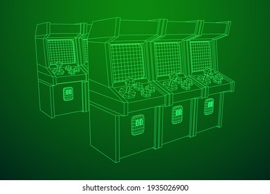 Arcade retro game machine. Wireframe low poly mesh vector illustration.