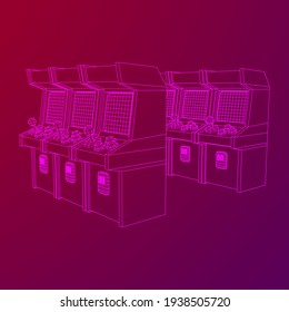 Arcade retro game machine. Wireframe low poly mesh vector illustration.