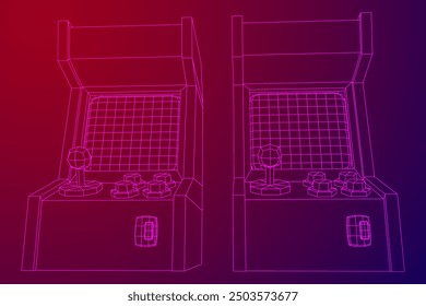 Arcade retro game machine. Wireframe low poly mesh vector illustration.