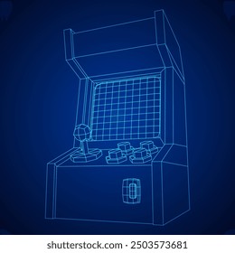 Máquina de juego retro de arcade. Ilustración vectorial de malla de polietileno baja.