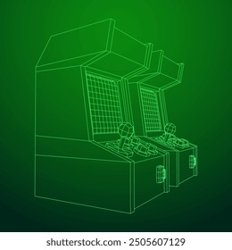 Arcade retro game machine. Wireframe low poly mesh vector illustration.