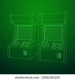 Arcade retro game machine. Wireframe low poly mesh vector illustration.