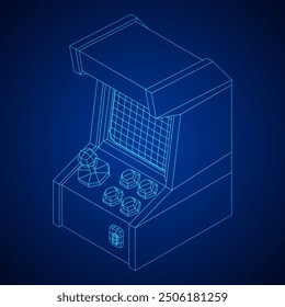 Arcade retro game machine. Wireframe low poly mesh vector illustration.