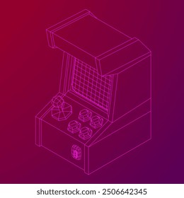 Arcade retro game machine. Wireframe low poly mesh vector illustration.