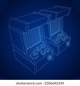 Arcade retro game machine. Wireframe low poly mesh vector illustration.