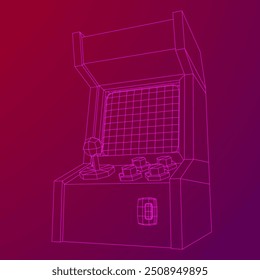 Arcade retro game machine. Wireframe low poly mesh vector illustration.