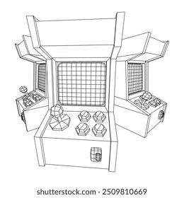Arcade retro game machine. Wireframe low poly mesh vector illustration.
