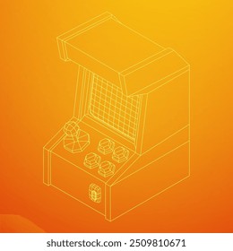 Arcade retro game machine. Wireframe low poly mesh vector illustration.