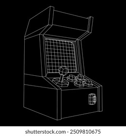 Máquina de jogo retro Arcade. Ilustração do vetor de malha de baixo poli do modelo de arames.