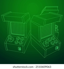 Arcade retro game machine. Wireframe low poly mesh vector illustration.