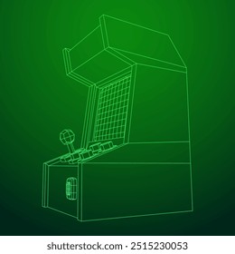 Arcade retro game machine. Wireframe low poly mesh vector illustration.