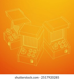 Máquina de jogo retro Arcade. Ilustração do vetor de malha de baixo poli do modelo de arames.