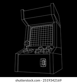 Arcade retro game machine. Wireframe low poly mesh vector illustration.
