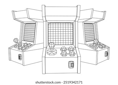 Arcade retro game machine. Wireframe low poly mesh vector illustration.