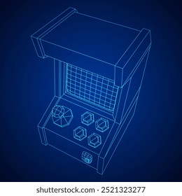 Arcade retro game machine. Wireframe low poly mesh vector illustration.